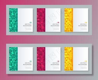 一套抽象的模板，以绿色、红色和黄色的三角形图案为背景。