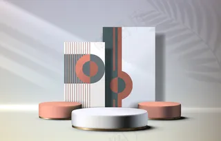 舞台领奖台带灯光舞台领奖台场景带获奖装饰元素背景向量