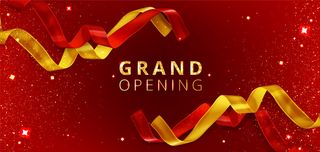 盛大的开幕式活动背景与削减红色和金色丝带