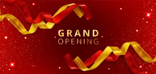 盛大的开幕式活动背景与削减红色和金色丝带