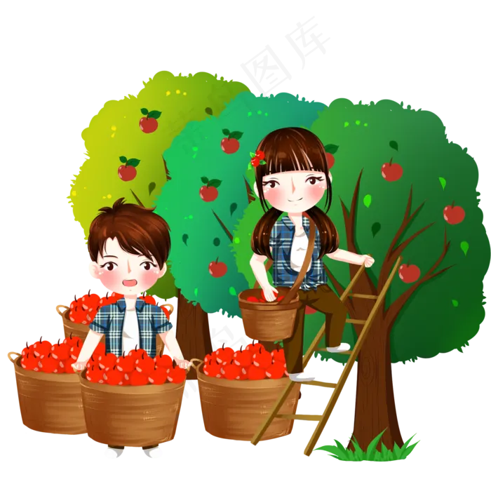 秋天苹果大丰收png透明底