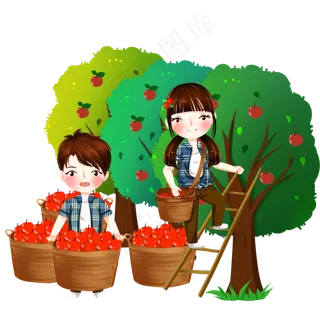 秋天苹果大丰收png透明底