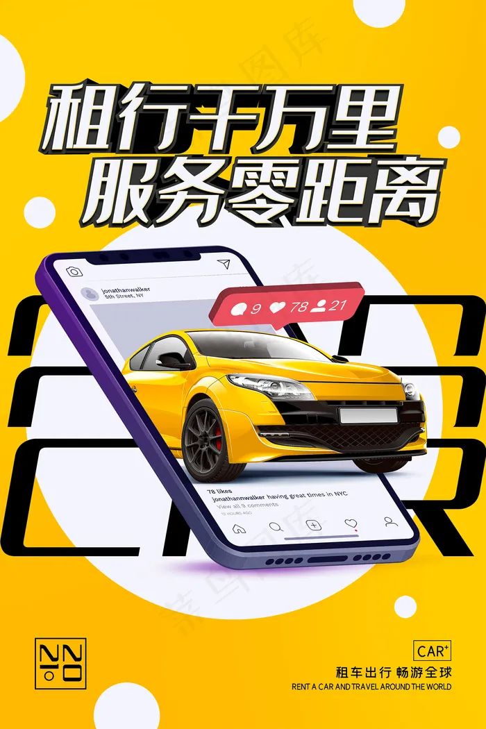 黄色创意汽车租赁海报psd模版下载
