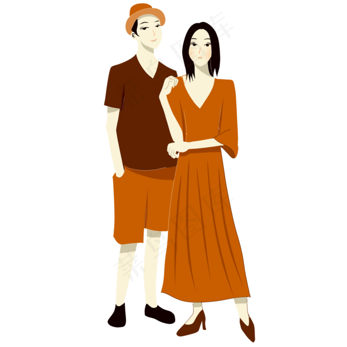 手绘矢量卡通情人节七夕节情侣