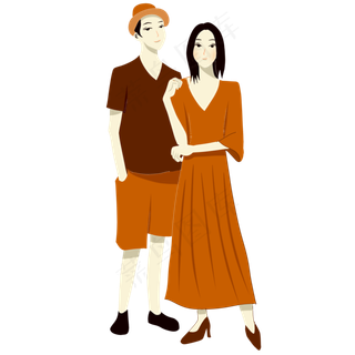 手绘矢量卡通情人节七夕节情侣