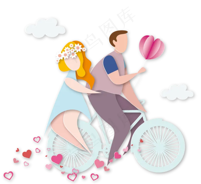 蓝色情人节情侣骑爱剪纸(3543X4724(DPI:150))psd模版下载