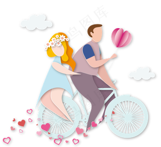 蓝色情人节情侣骑爱剪纸