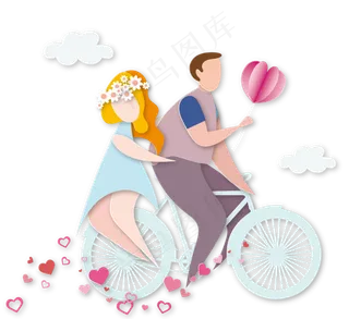 蓝色情人节情侣骑爱剪纸