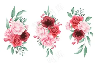 婚礼或贺卡元素的水彩花卉布置
