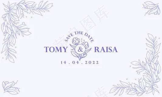 复古蓝色手绘花卉婚礼请柬背景