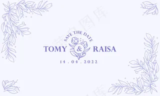 复古蓝色手绘花卉婚礼请柬背景