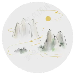 古风水墨月色下的山峰