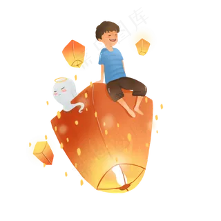 中元节河灯许愿商用插画