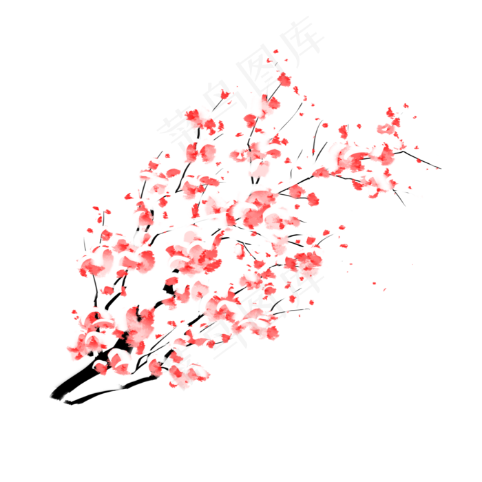 中国风手绘梅花花枝(2000X2000(DPI:300))psd模版下载