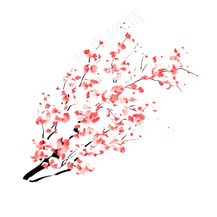 中国风手绘梅花花枝(2000X2000(DPI:300))psd模版下载