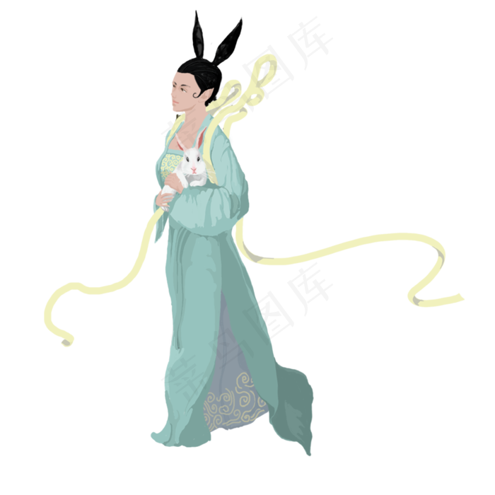 手绘古代女孩免抠图(2000X2000(DPI:300))psd模版下载
