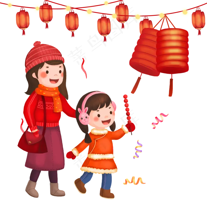 陪妈妈新年逛庙会(2500X2500(DPI:300))psd模版下载