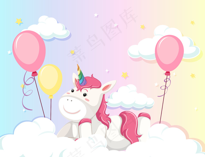 麒麟躺在彩绘的天空背景上eps,ai矢量模版下载