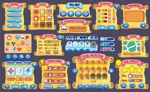 界面游戏设计。创建2d游戏所需的所有屏幕