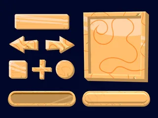 用于2d游戏资源元素的木制模板按钮集