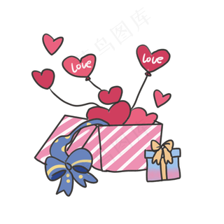 卡通盒子里的爱心气球七夕情人节