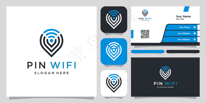Pin位置、wifi抽象徽标和名片eps,ai矢量模版下载
