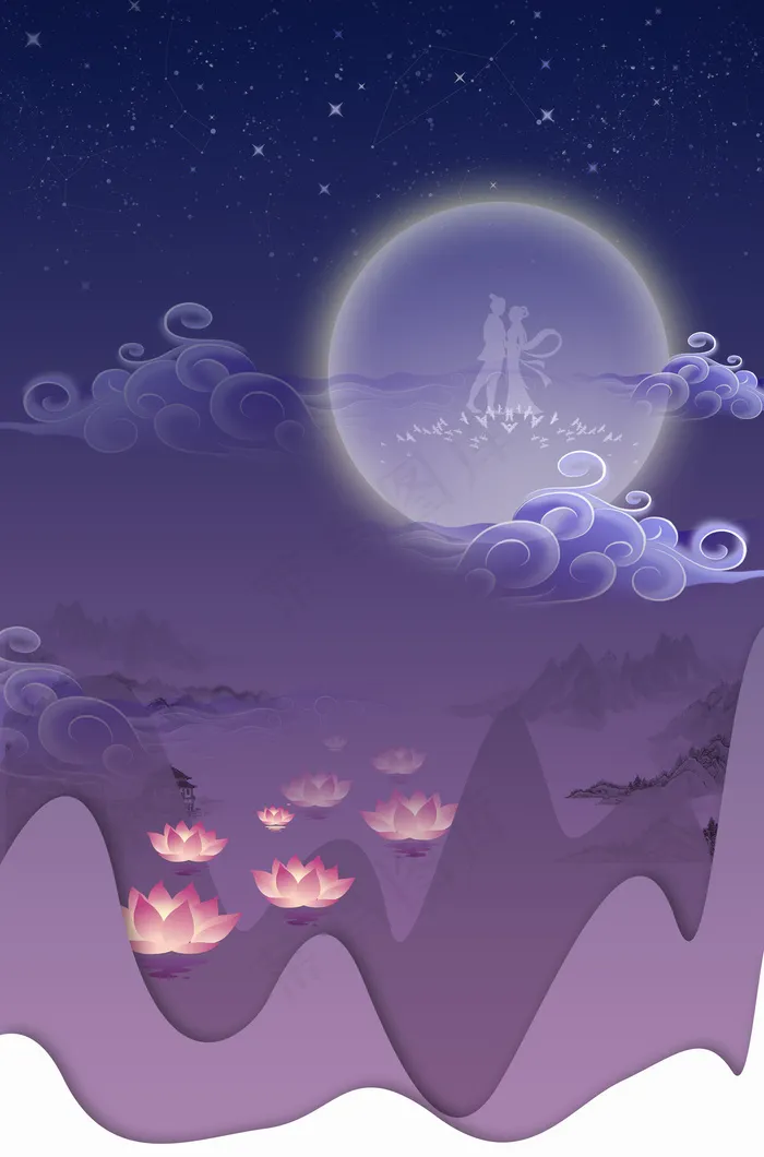 卡通简约七夕鹊桥相会(3500*5300px 	      )psd模版下载