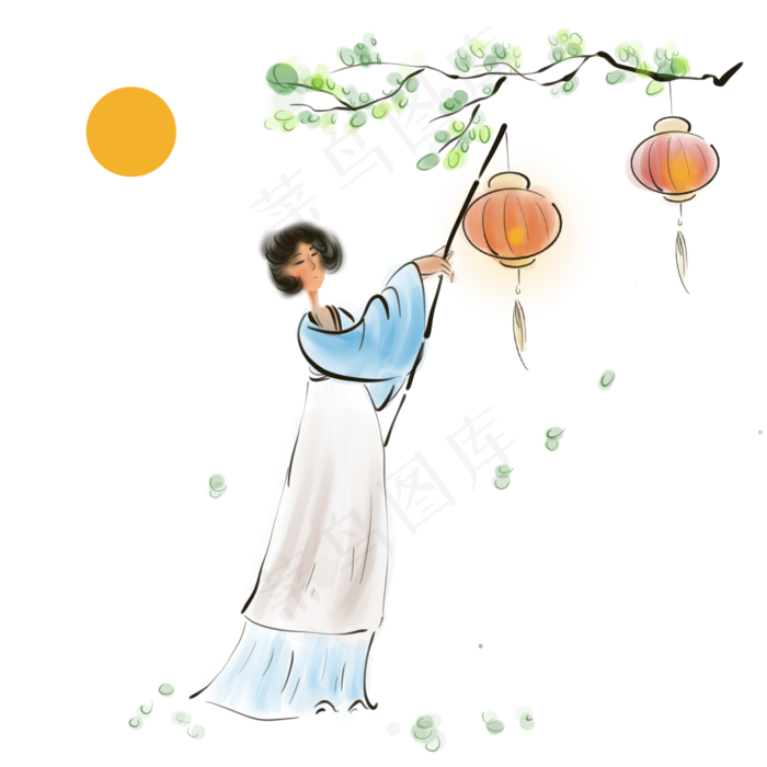 水墨中秋节赏灯的少女(2000X2000(DPI:300))psd模版下载