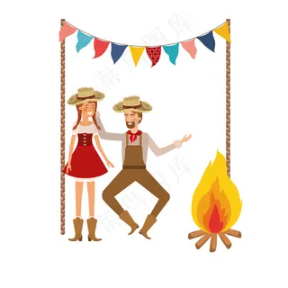 农民夫妇戴草帽跳舞