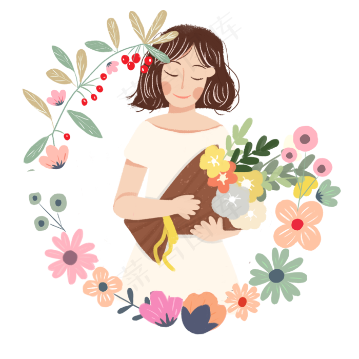 教师节手捧鲜花女教师png素材(2000X2000(DPI:300))psd模版下载