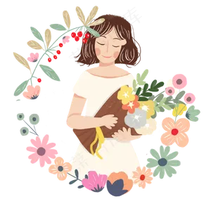 教师节手捧鲜花女教师png素材