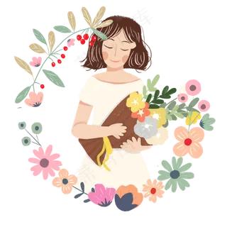 教师节手捧鲜花女教师png素材