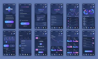 一组用户界面、用户体验、图形用户界面屏幕加密货币应用程序app平台