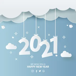 2021年剪纸天空背景新年贺卡