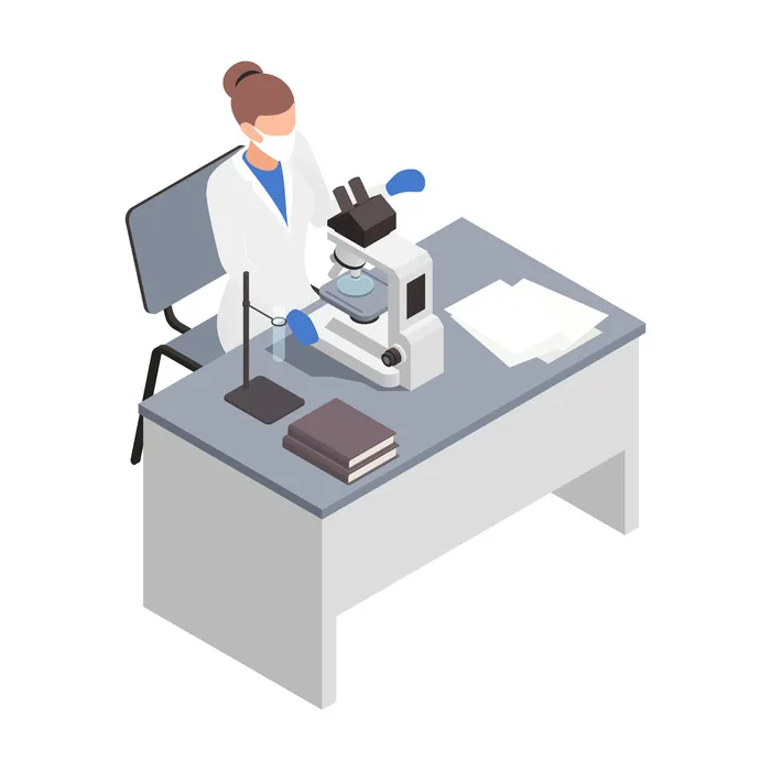 具有女性特征的医生用显微镜研究的微生物生物技术等距组合物eps,ai矢量模版下载