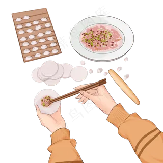 冬天冬至包饺子