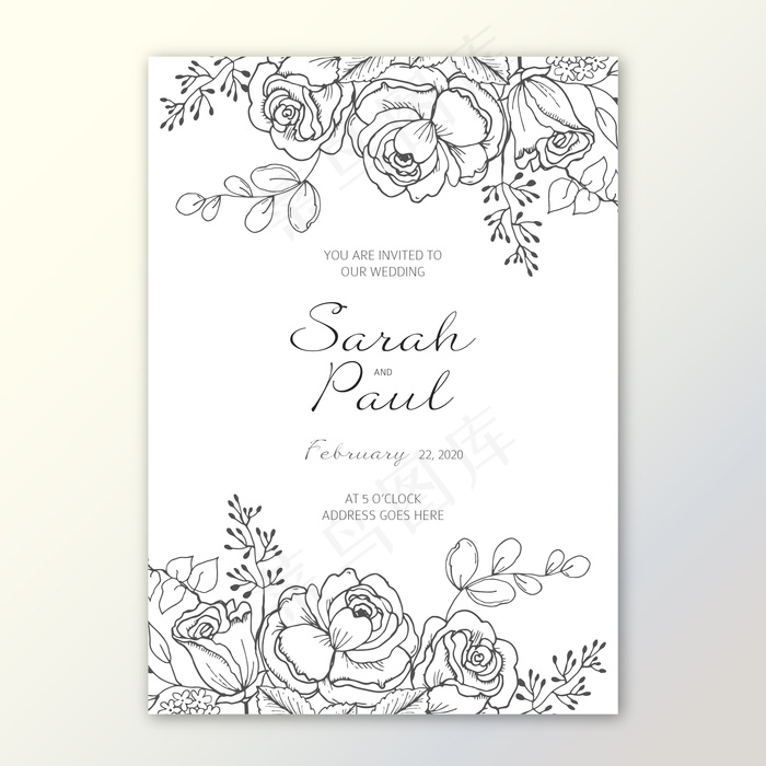 优雅简约花卉婚礼请柬模板