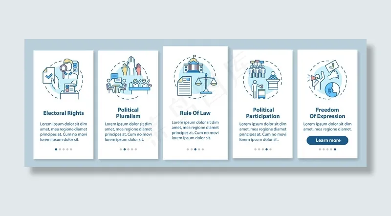 政治权利与概念的手机app手机app移动应用程序app页面屏幕登机。法治。*。演练步骤图形说明。带有rgb颜色插图的ui模板eps,ai矢量模版下载