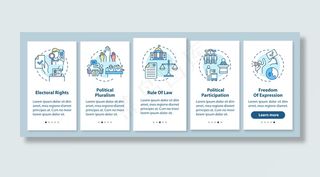 政治权利与概念的手机app手机app移动应用程序app页面屏幕登机。法治。*。演练步骤图形说明。带有rgb颜色插图的ui模板