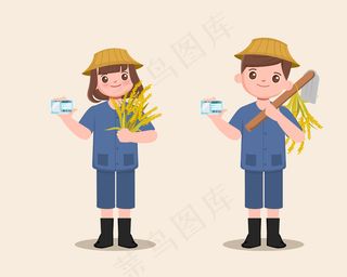持国家身份证的农民农民农民与水稻种植者性格