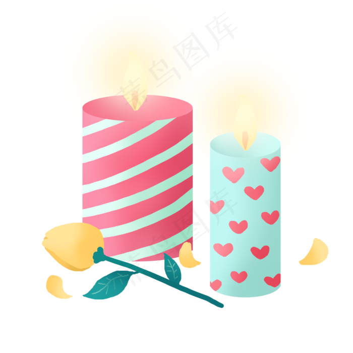 情人节浪漫蜡烛和玫瑰PNG免抠
