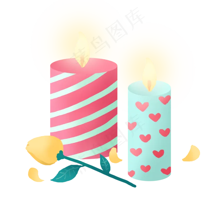 情人节浪漫蜡烛和玫瑰PNG免抠(2000X2000(DPI:300))psd模版下载