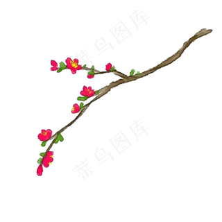 手绘花卉桃花水彩花叶子植物