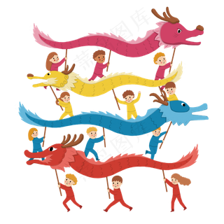 儿童舞龙手绘免扣png,免抠元素