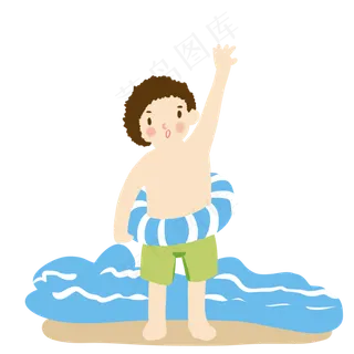 夏日海边游泳少年