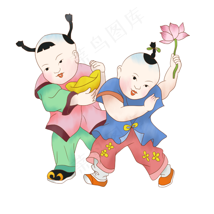 中国风拿着金元宝的吉祥娃娃(3000X3000(DPI:300))psd模版下载