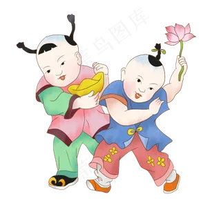 中国风拿着金元宝的吉祥娃娃