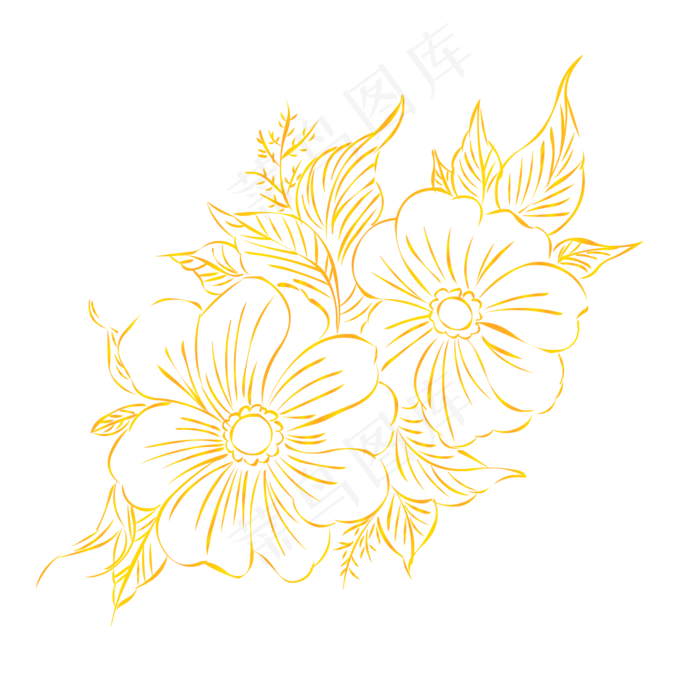 烫金金粉手绘线条花,免抠元素(2000*2000px 300 dpi )ai矢量模版下载