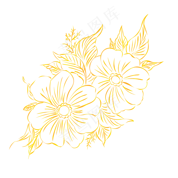 烫金金粉手绘线条花,免抠元素