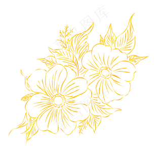 烫金金粉手绘线条花,免抠元素